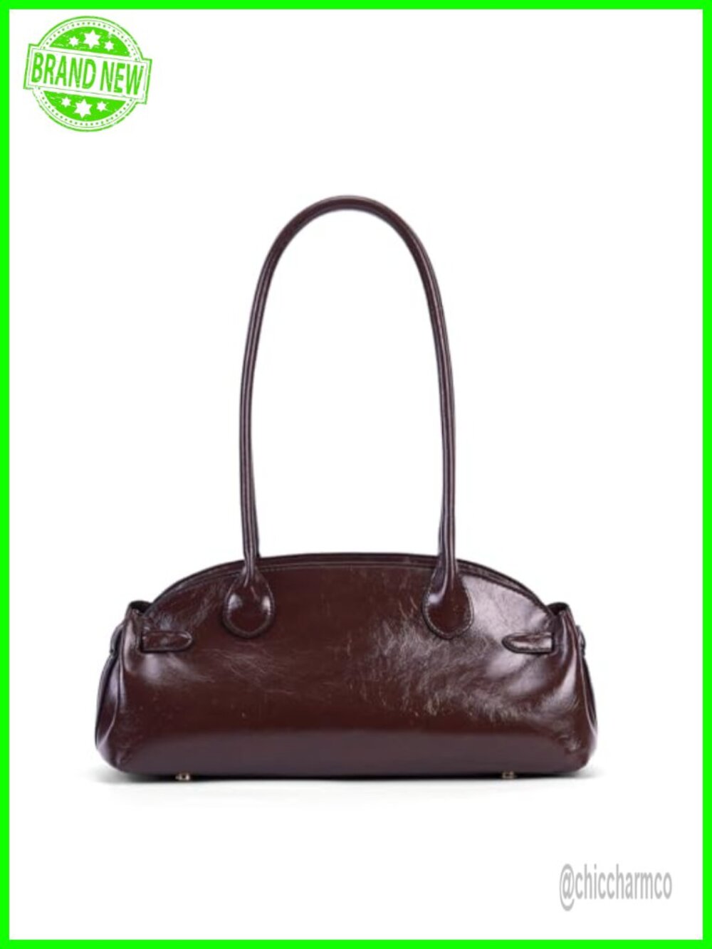 Glossy Leather Top Handle Shoulder Bag Retro Minimalist Dome Purse